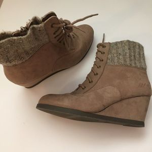 Tan Wedge Lace-up Bootie with Sweater Top